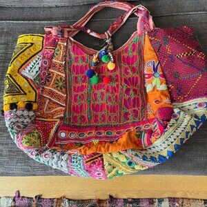 KALIKUT DESIGNS  Boho Tote Embroidered, Mirrored Embellishments